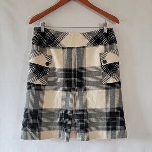 VTG Talbots A-Line Skirt Women Sz 10 Black/Cream Plaid Wool Blend Career Office